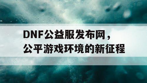 DNF公益服发布网，公平游戏环境的新征程