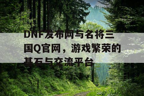 DNF发布网与名将三国Q官网，游戏繁荣的基石与交流平台